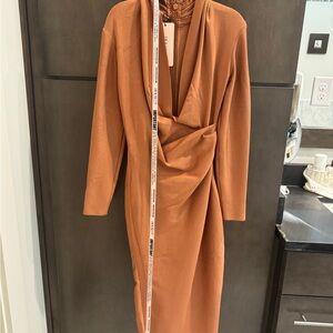Elegant Rust Long-Sleeve Dress